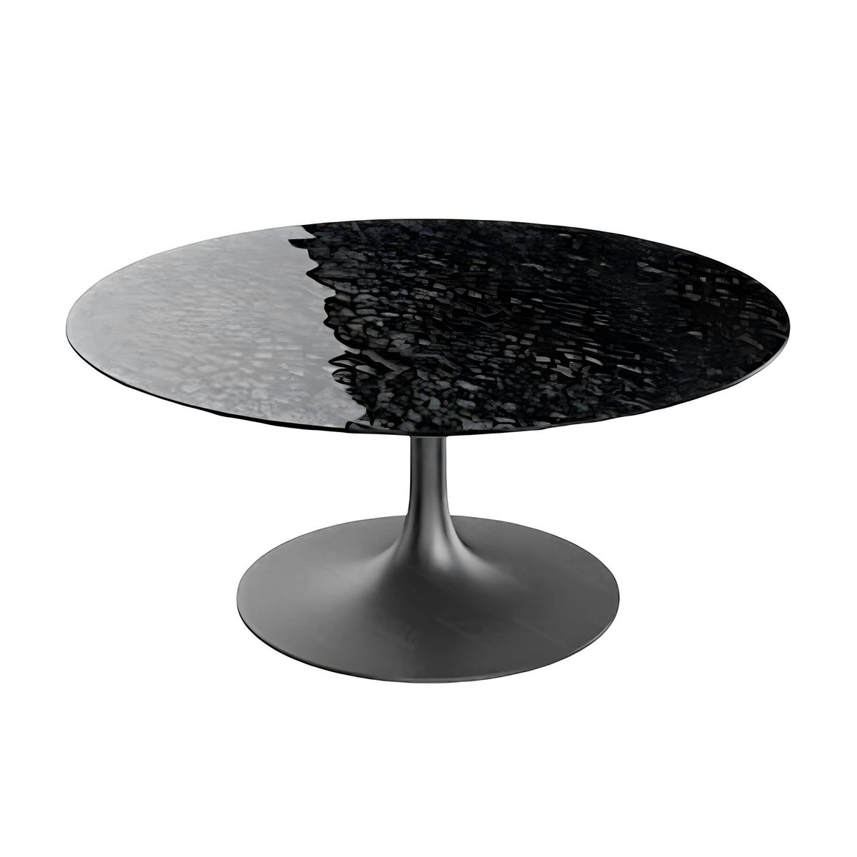 Table basse ronde verre ondulé noir, pied tulipe LIGURIE noir, PIER IMPORT