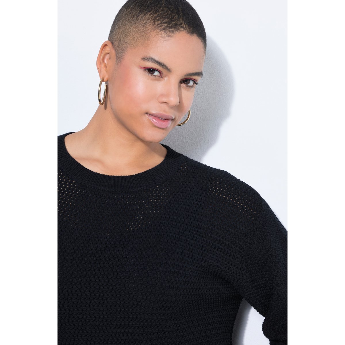 Pull coupe Boxy Shape en maille ajourée noir, STUDIO UNTOLD