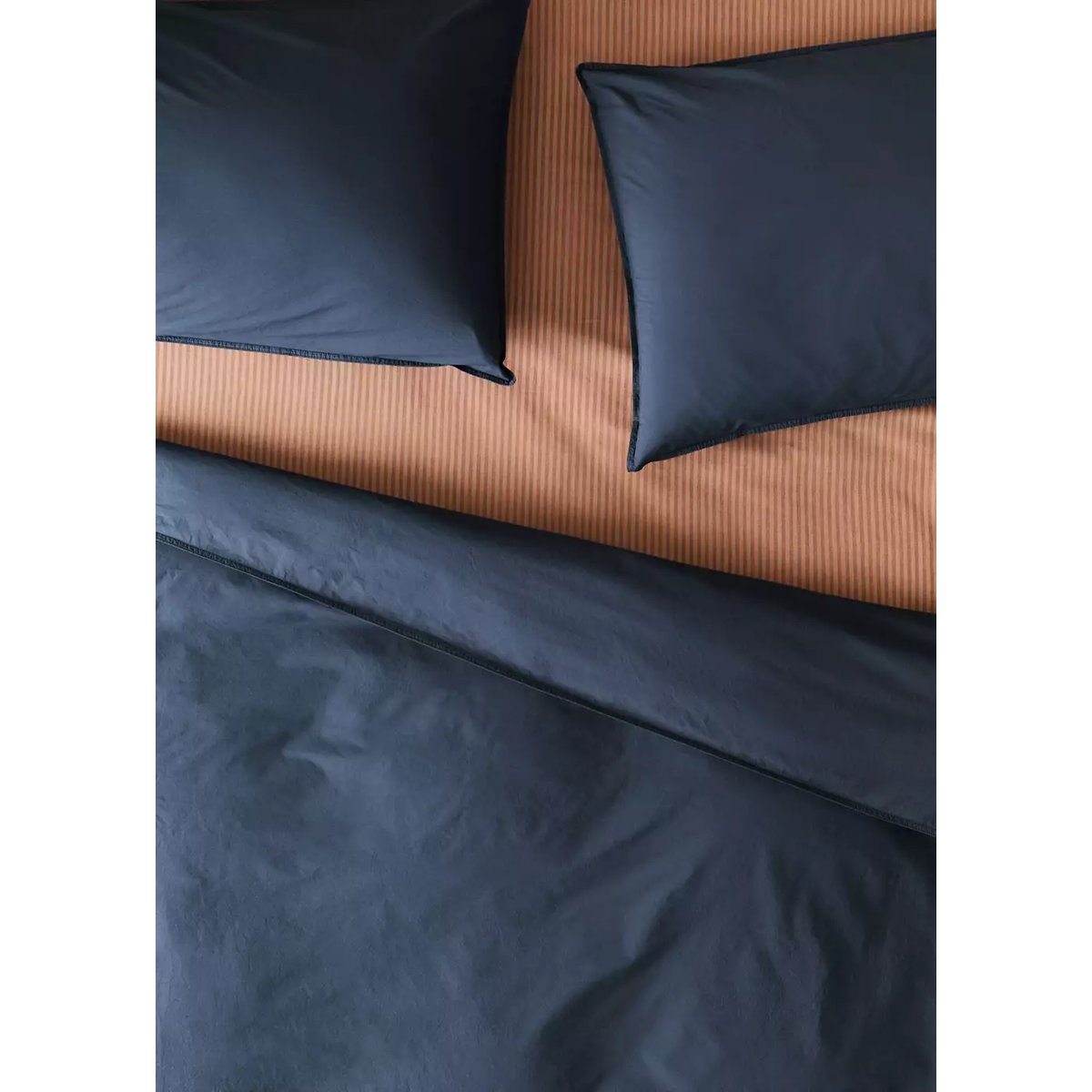 Housse de couette en percale de coton 100 % Lit 150/160 cm bleu marine, MANGO HOME