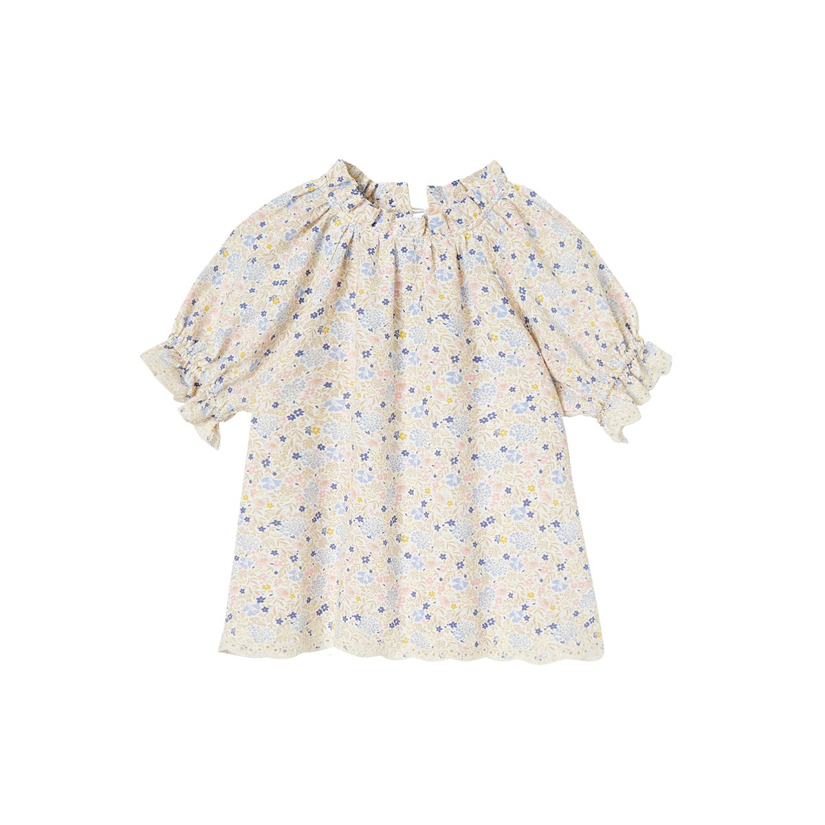Blouse à fleurs détails en broderie anglaise écru, VERTBAUDET