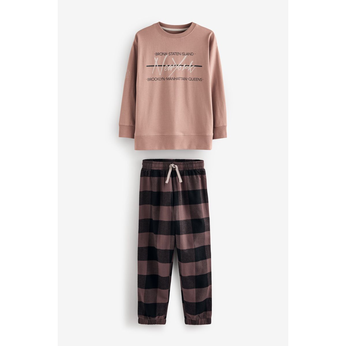 Pyjama tissé à carreaux, lot de 3 naturel/noir, NEXT