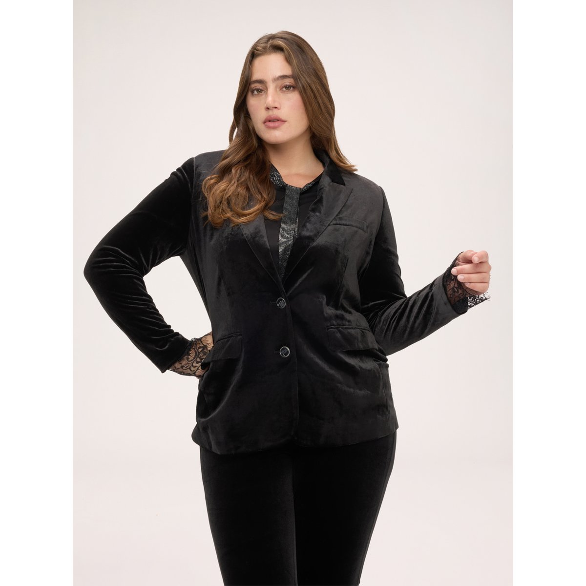 Blazer avec poignets en dentelle noir, FIORELLA RUBINO