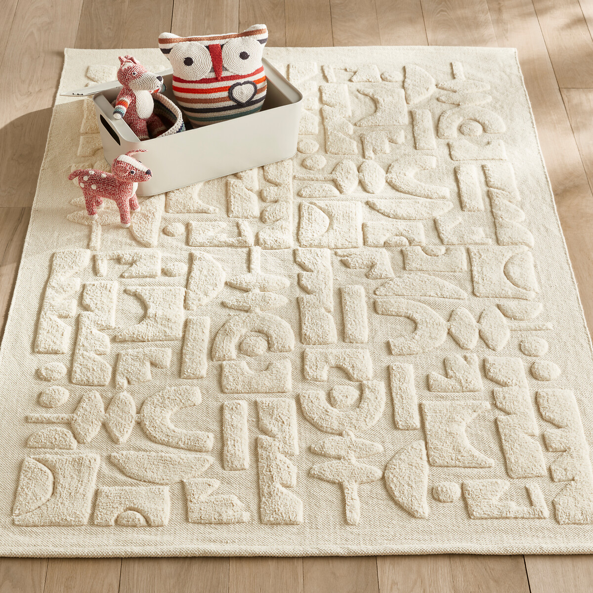 Tapis enfant motif géométrique coton bio, Podotak ecru, AM.PM