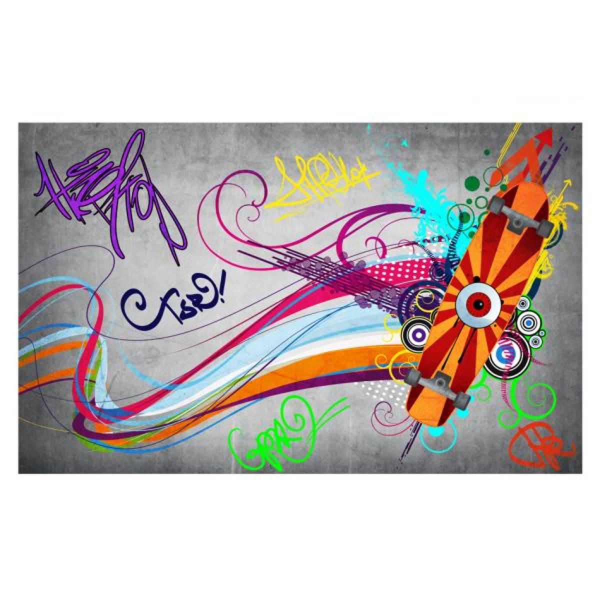 Papier peint intissé panoramique Street art Skateboard multicouleur, EDEN