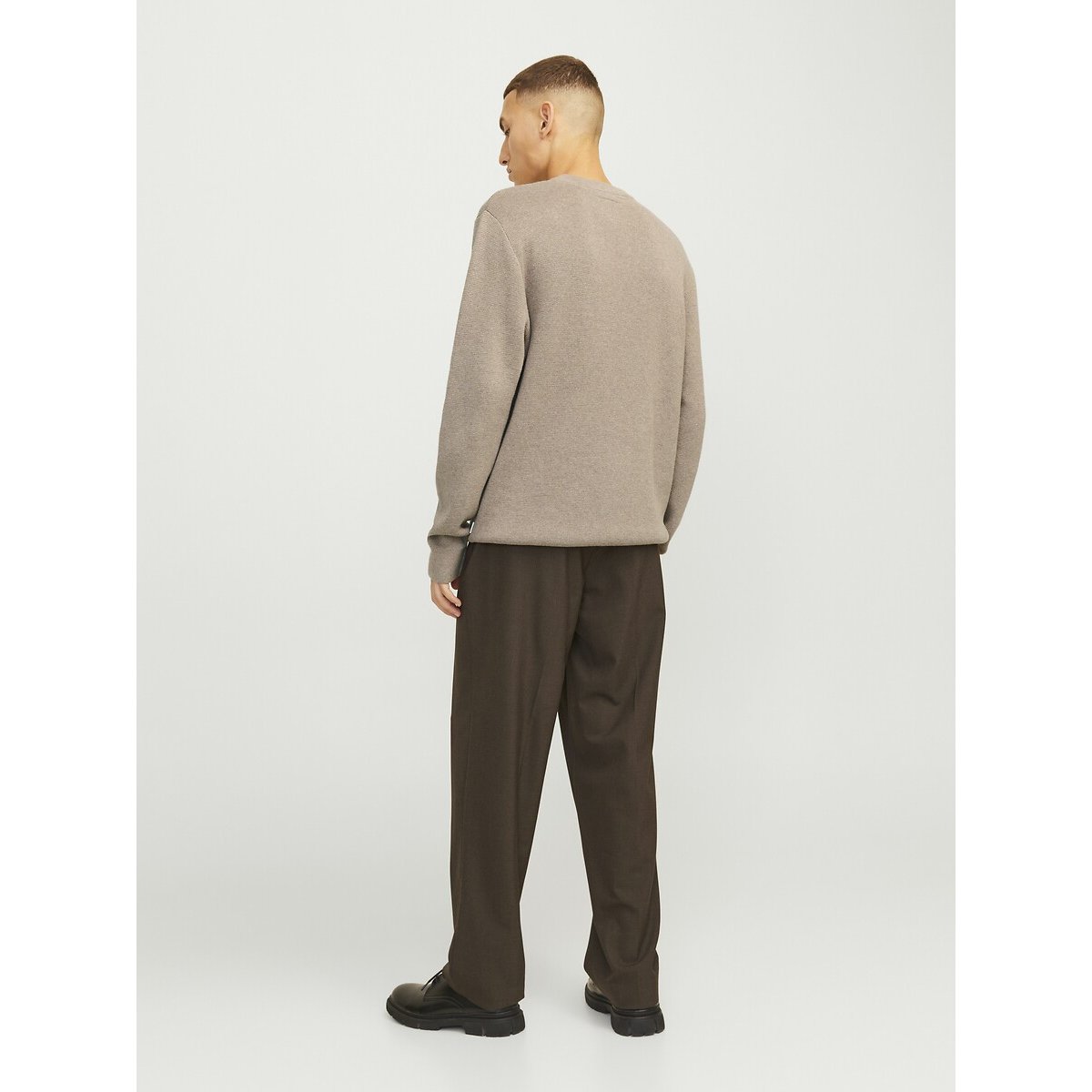 Pull girocollo in maglia beige, JACK & JONES