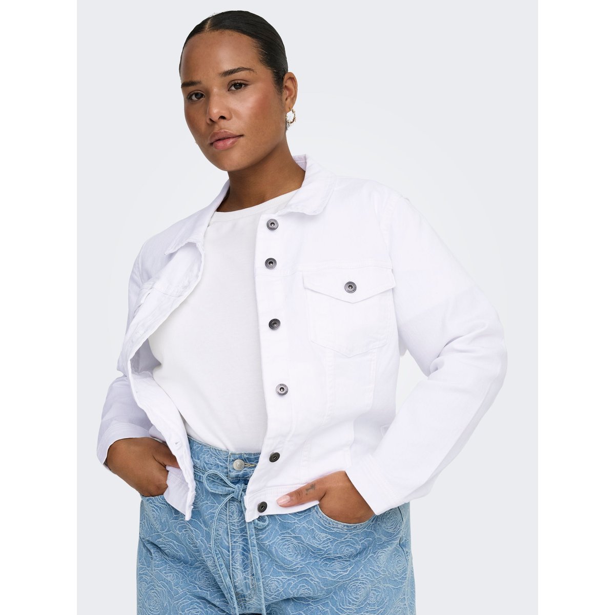 Veste courte en jean blanc, ONLY CARMAKOMA