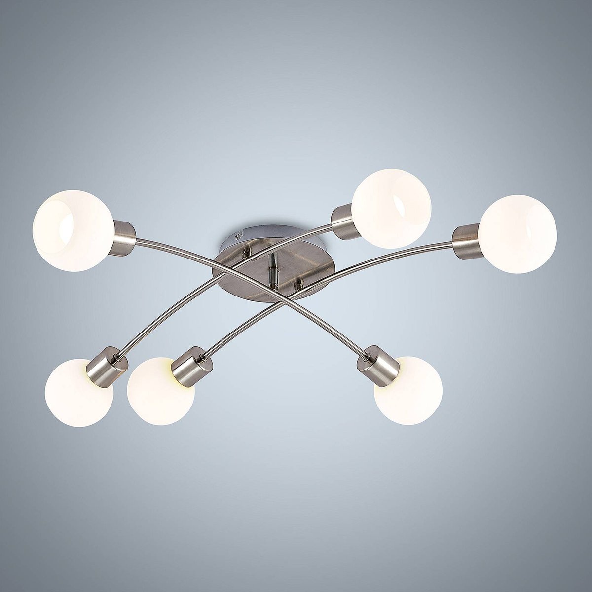 Plafonnier en métal moderne, Agmar nickel satiné, blanc, LINDBY