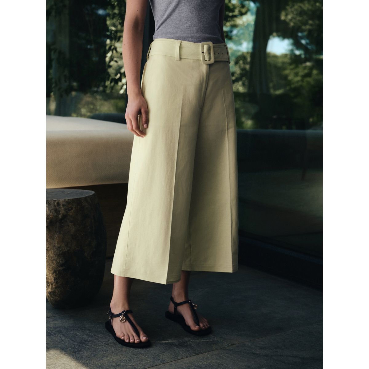 Jupe-culotte en lin mélangé avec ceinture vert citron, NEXT