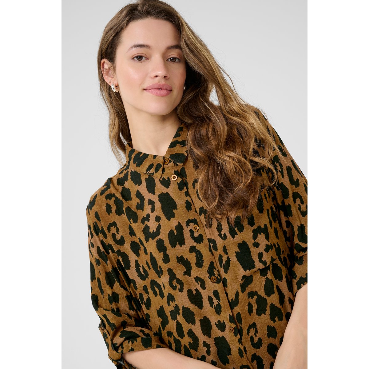 Chemise à manches longues marron brown leopard print, KAFFE