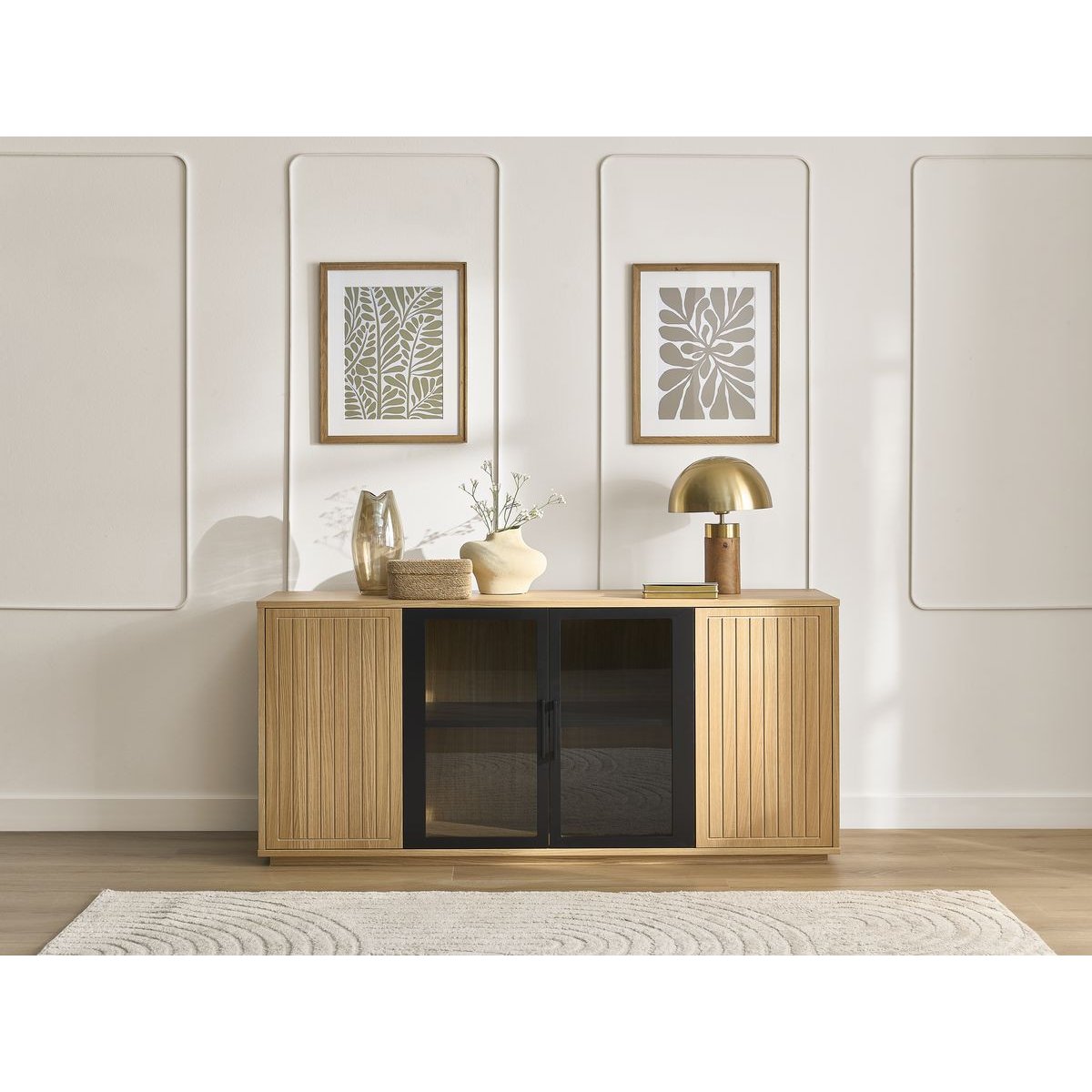 Buffet bas en placage 4 portes 160 cm, THEMYS marron clair, BOBOCHIC