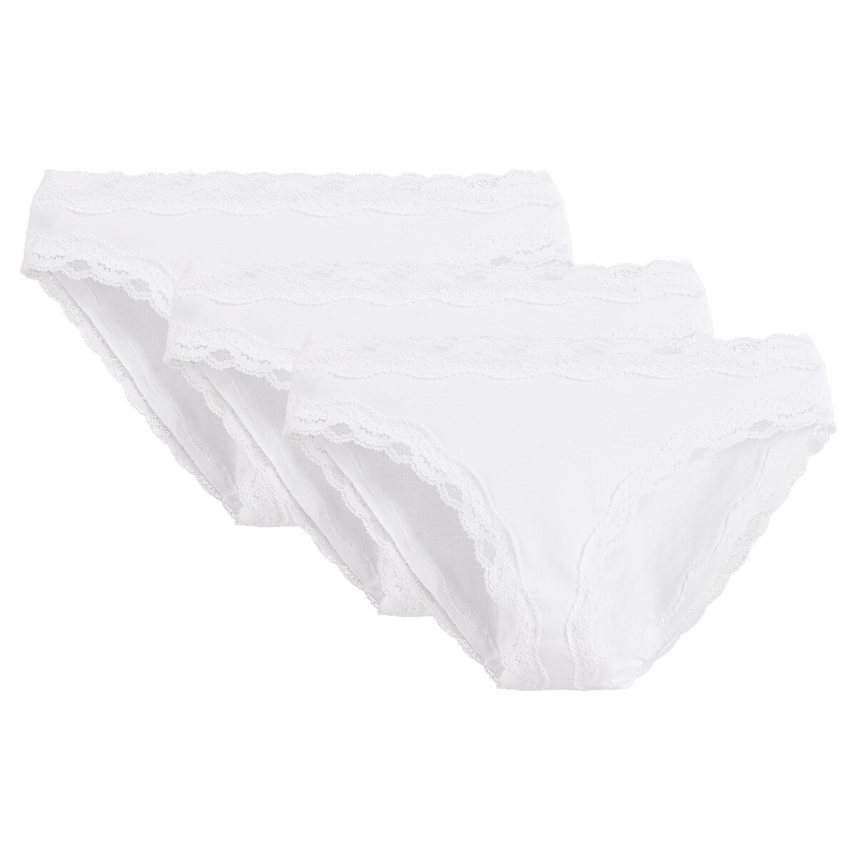 Set van 3 slips in katoen en kant wit+wit+wit, LA REDOUTE COLLECTIONS