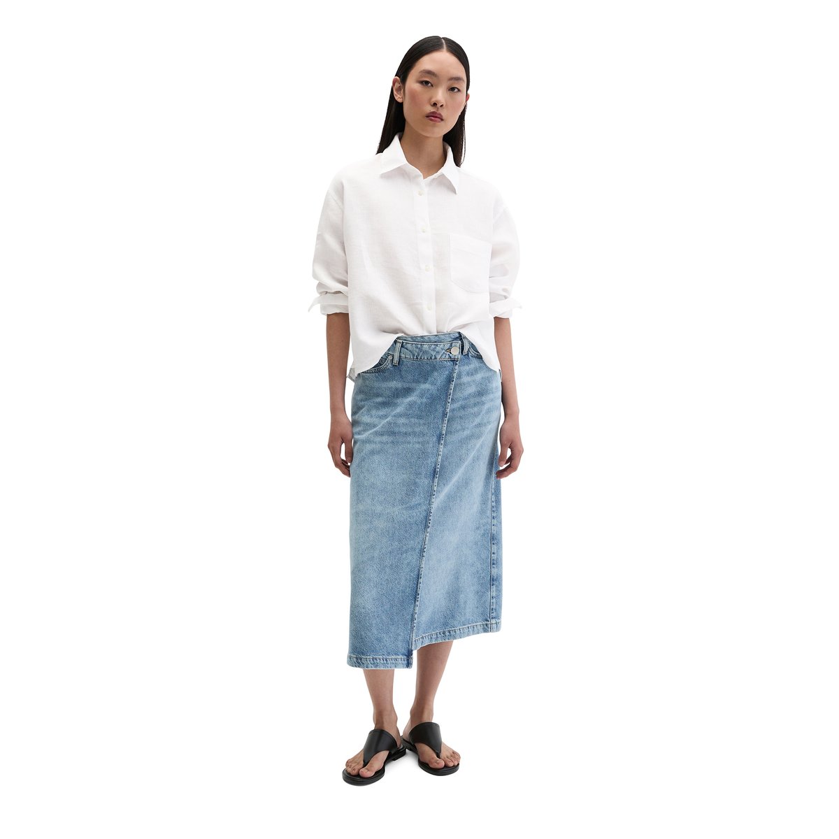 Jupe en jean X-Front A-Shape en mélange de lyocell, de lin et de coton nleu clair, MARC O'POLO