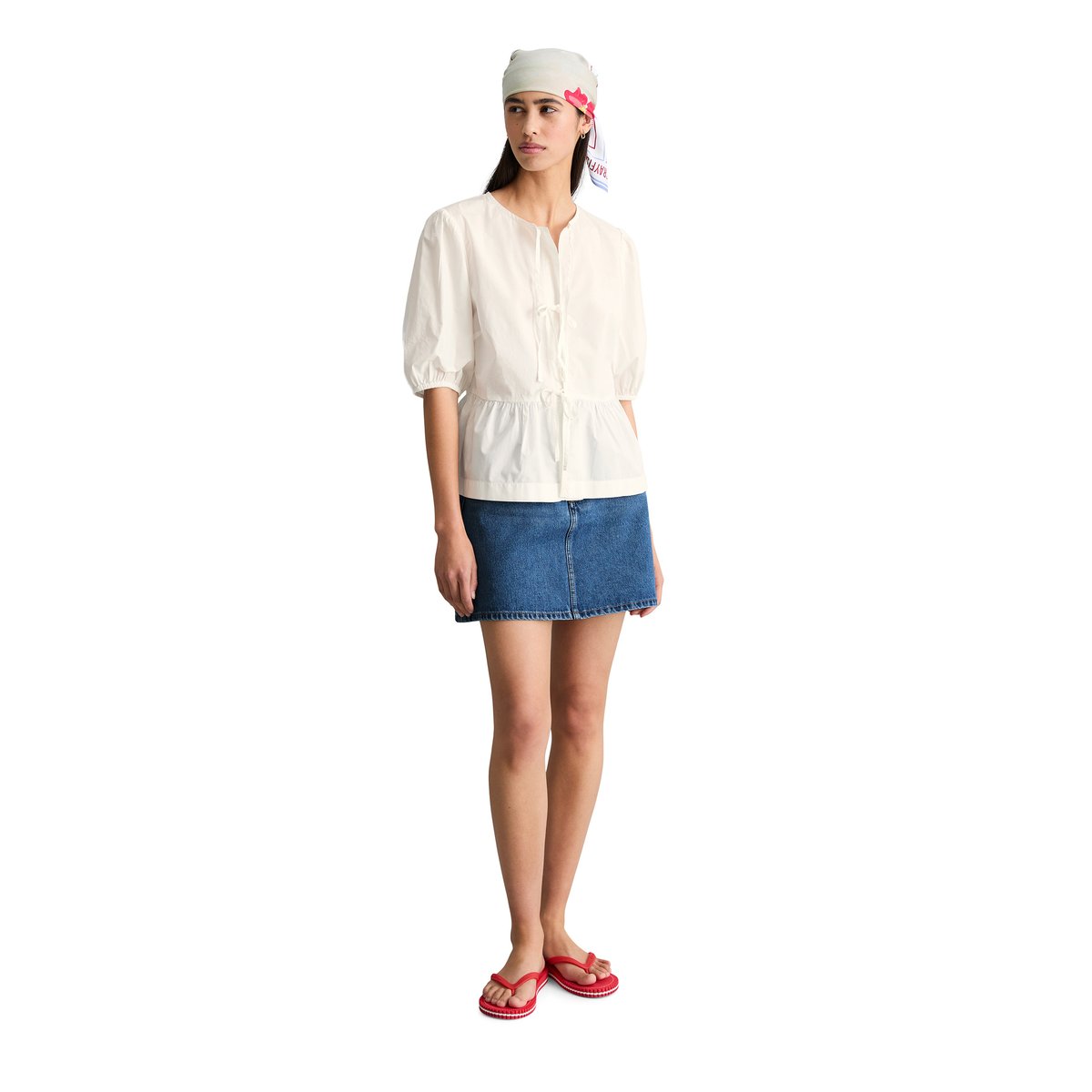 Blouse péplum regular en popeline de coton blanc, MARC O’POLO DENIM