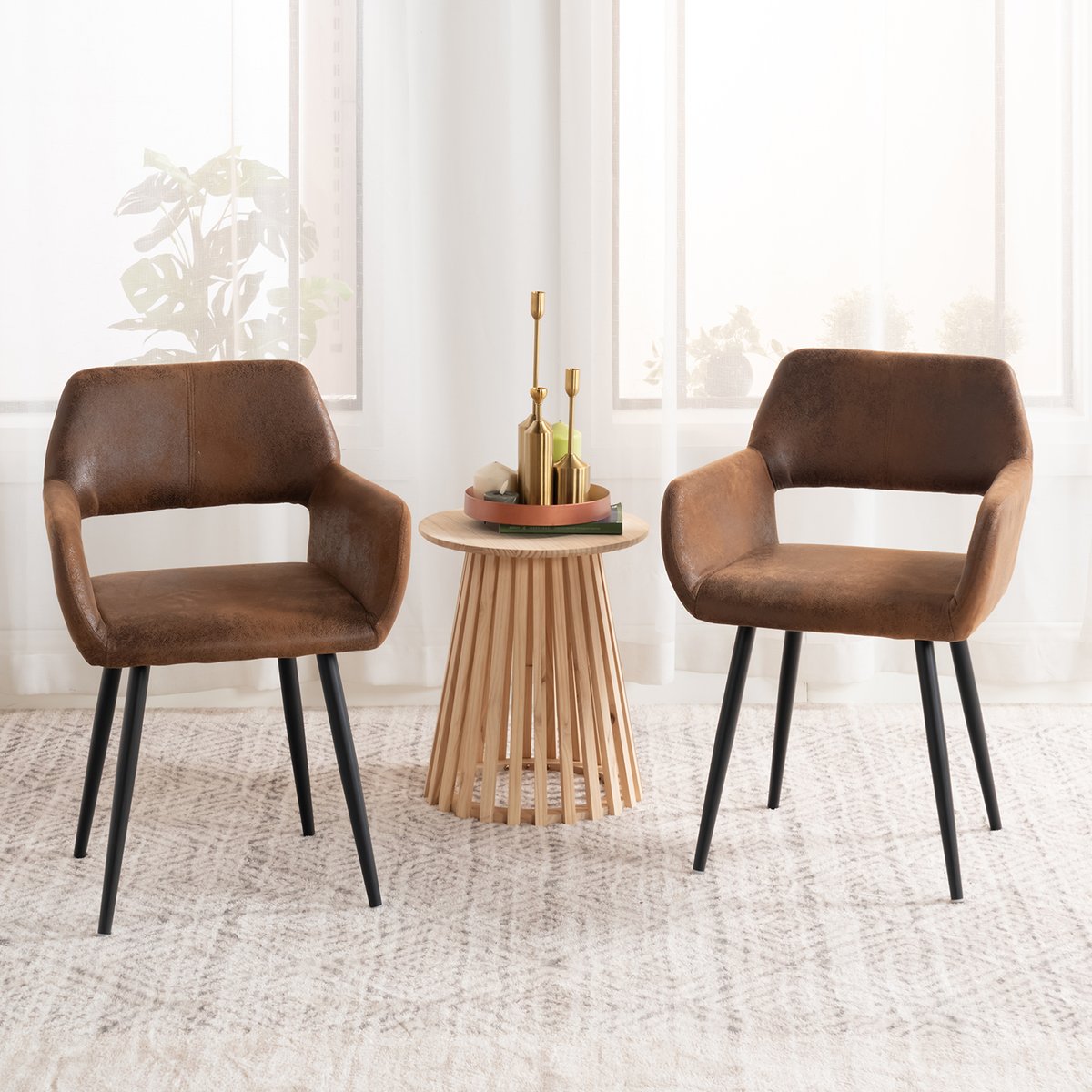 Lot de 4 chaises de salle à manger fauteuil rétro industriel, CROMWELL marron, MEUBLES COSY