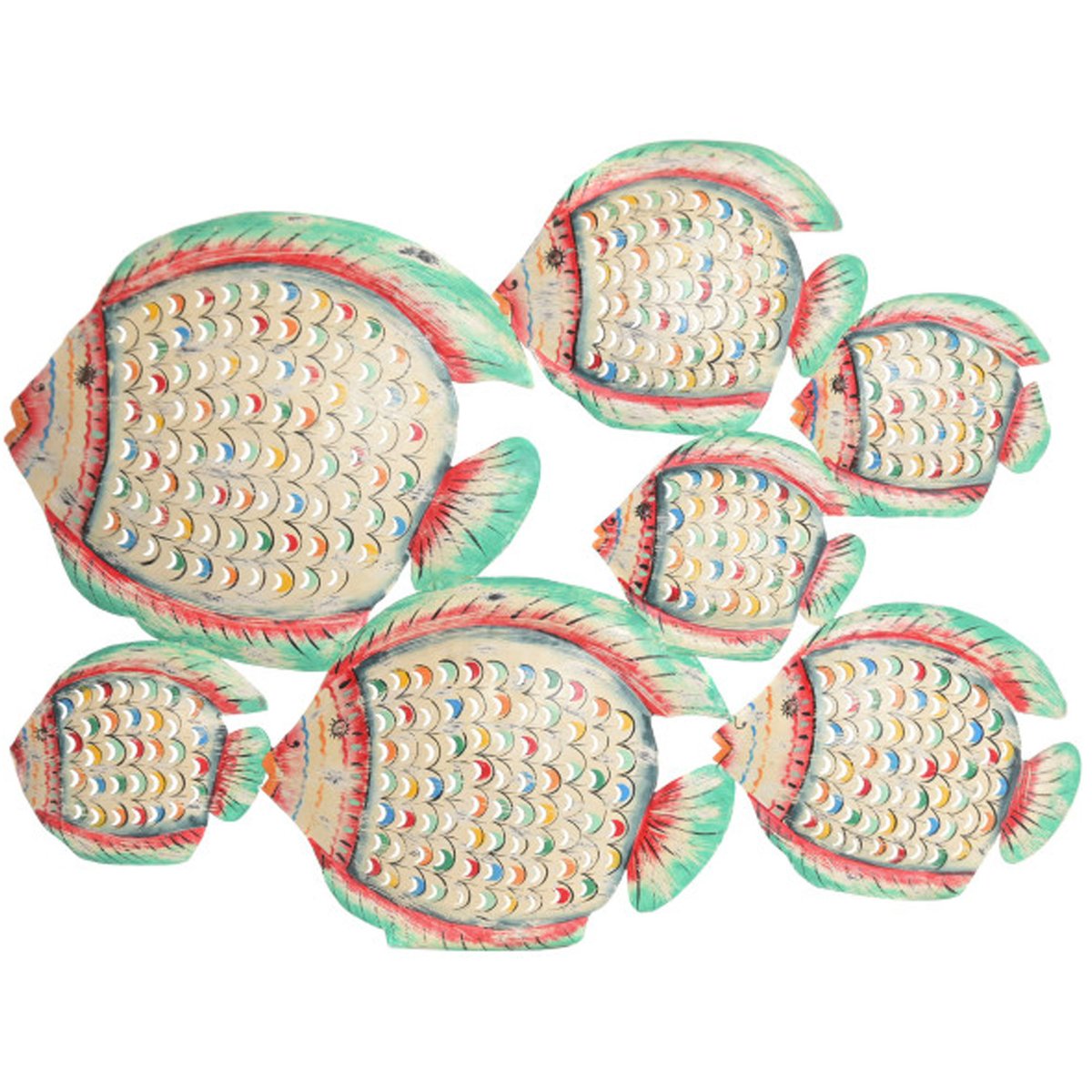Décoration murale banc de poissons multicolores en métal 91x10x70cm bleu, WADIGA