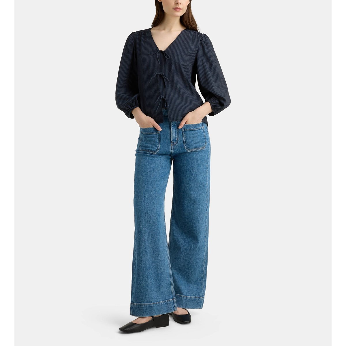 Top droit filou re rayé seersucker bleu marine, GALERIES LAFAYETTE