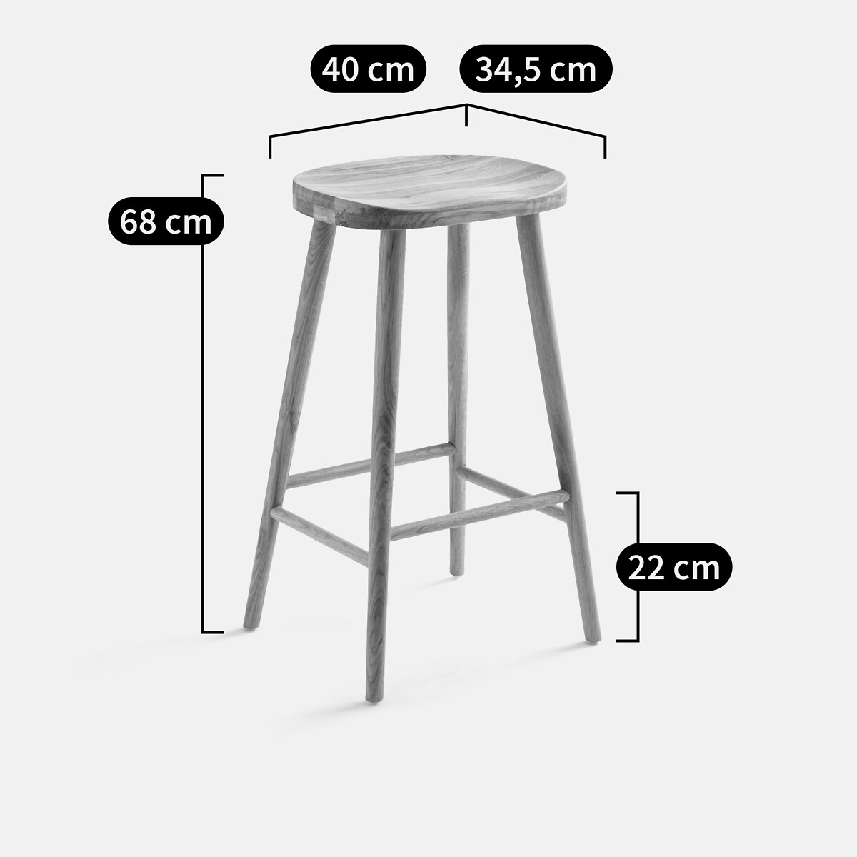 Dragy 68cm High Solid Oak Bar Stool oak, LA REDOUTE INTERIEURS