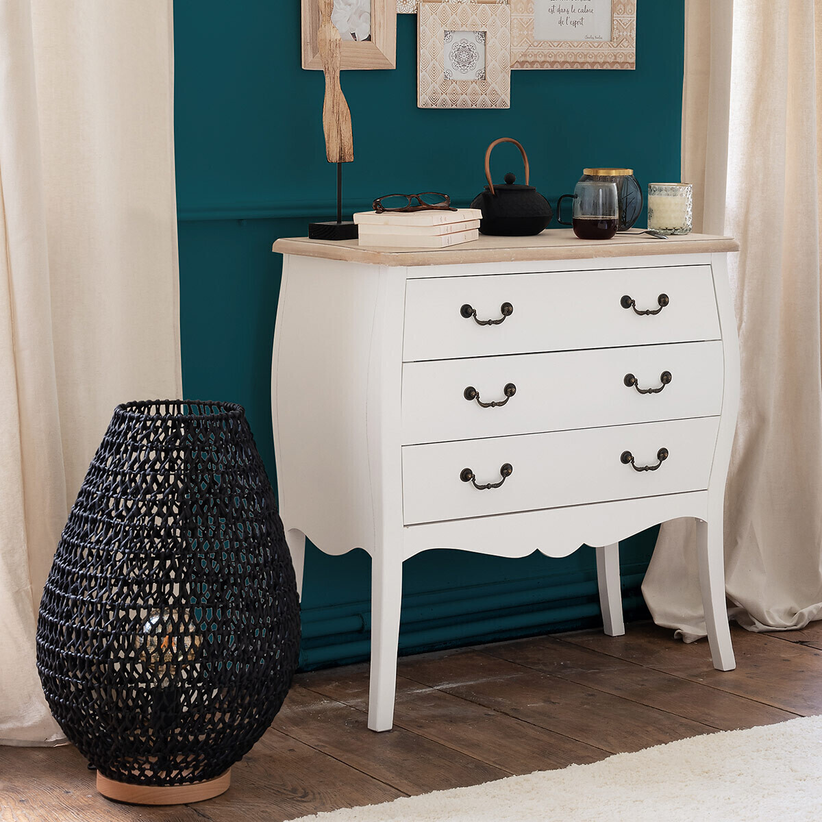 Commode chiffonnier 3 tiroirs en bois CHRYSA blanc, ATMOSPHERA