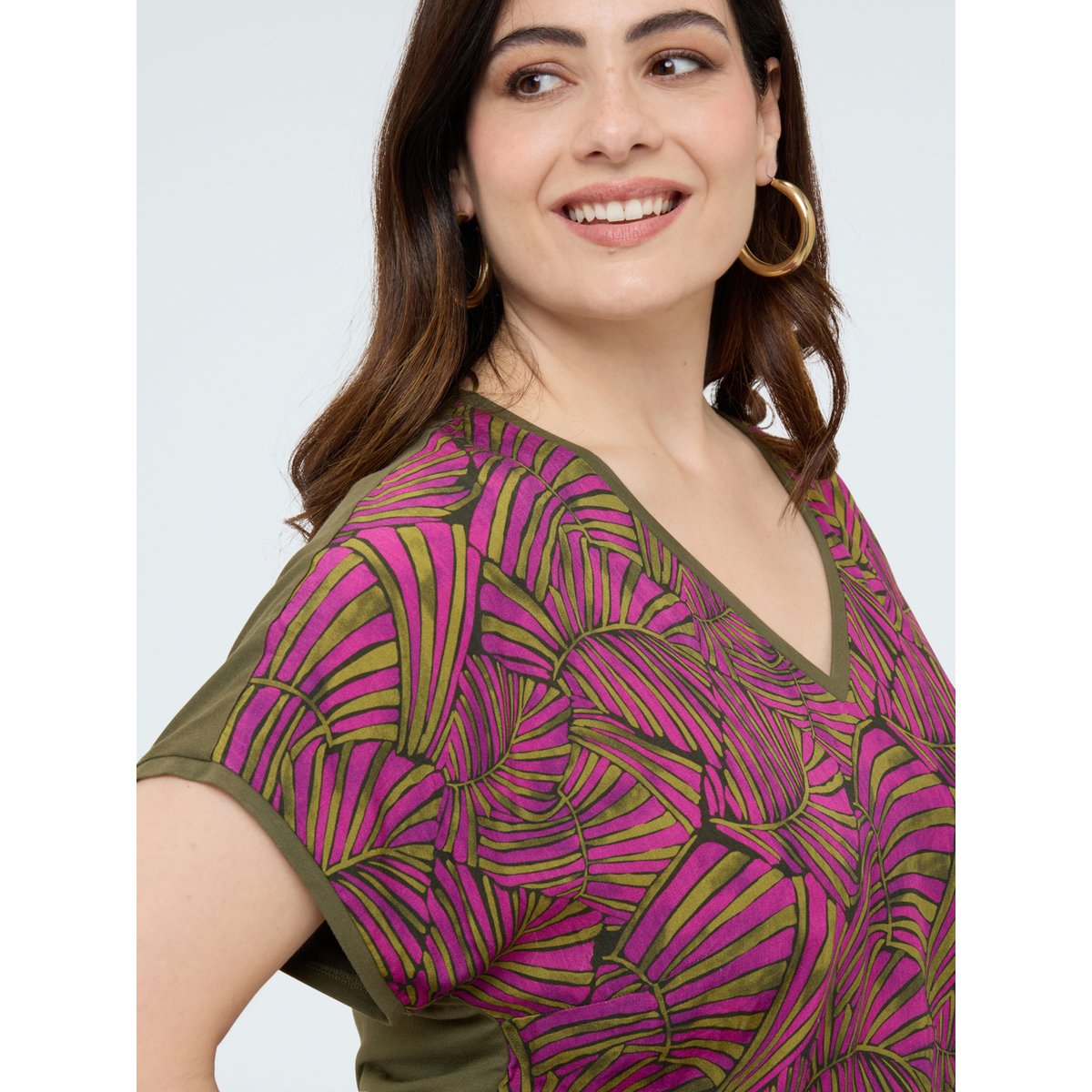 T-shirt avec imprimé et manches kimono verde militare, FIORELLA RUBINO