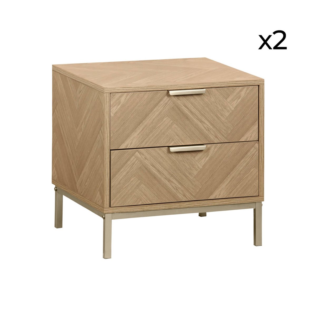 Table de chevet effet bois décor chevrons 2 tiroirs (lot de 2) BUDAPEST naturel, SWEEEK