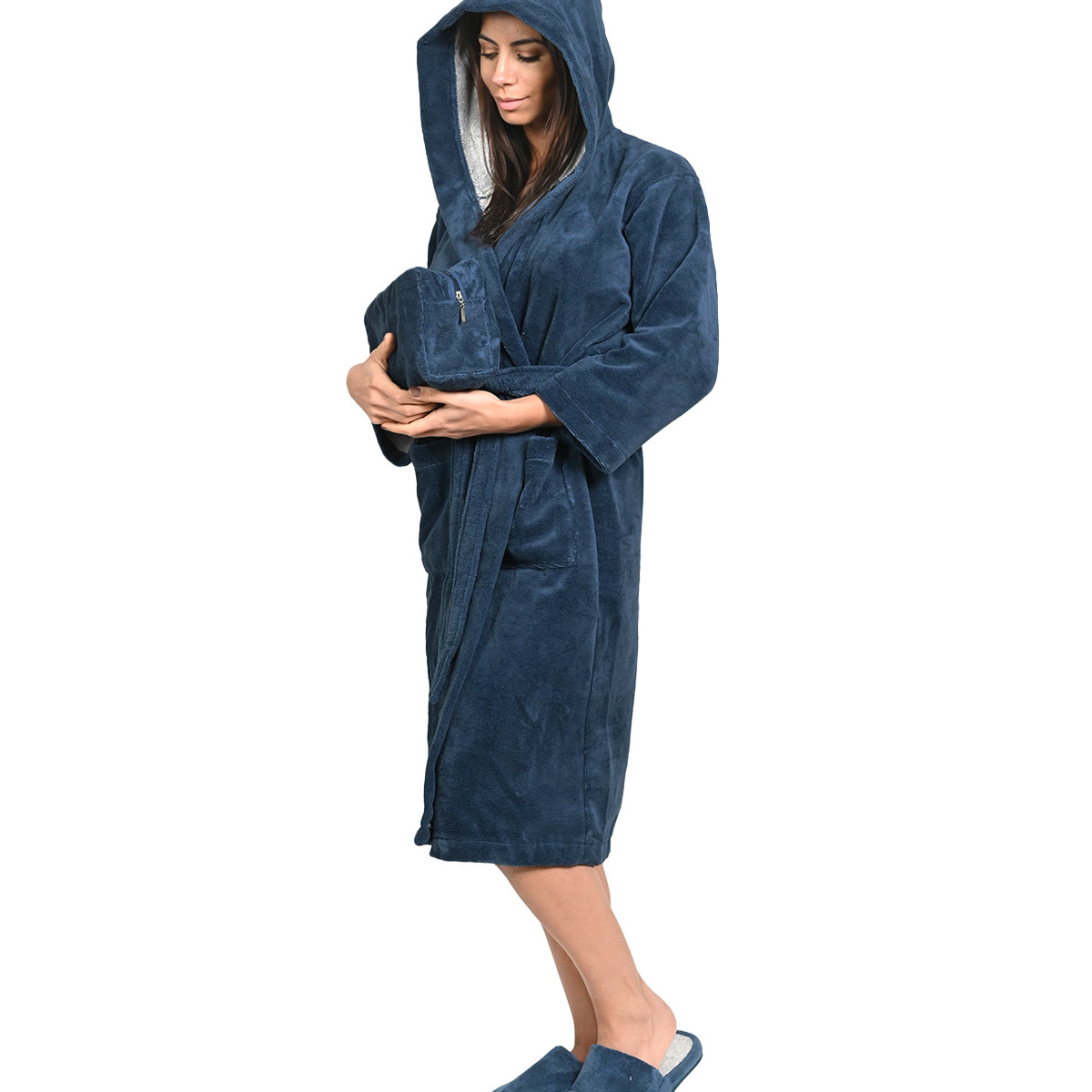 Peignoir mixte à capuche bicolore COZYSOFT denim, SENSEI MAISON