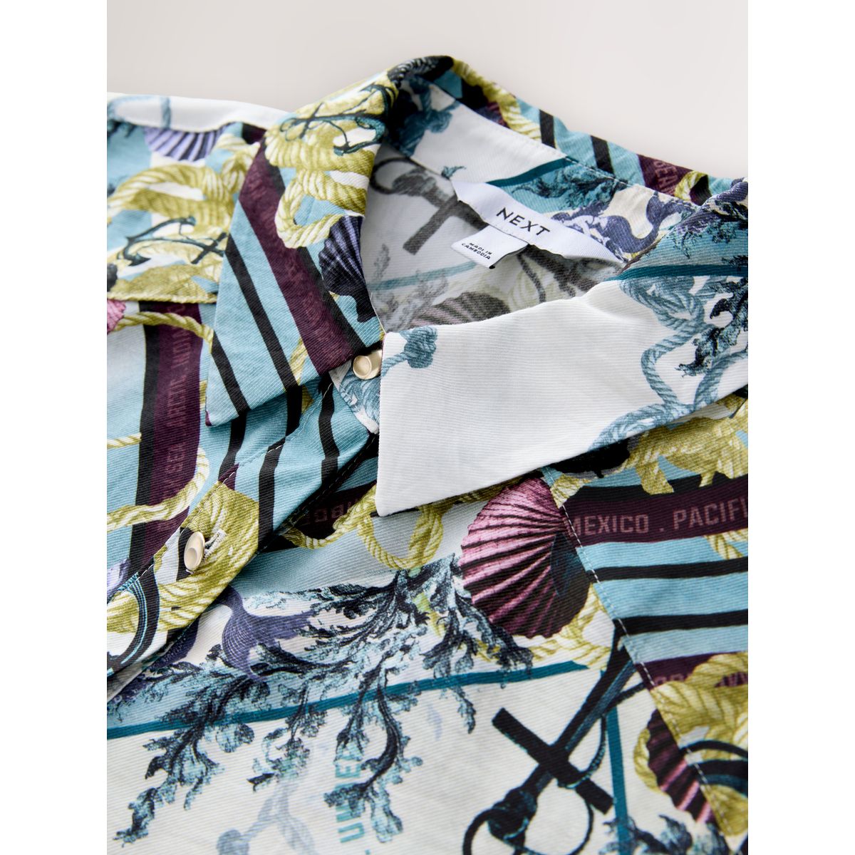 Robe chemise mi-longue à noeur sur la taille écharpe imprimée en corde bleue, NEXT