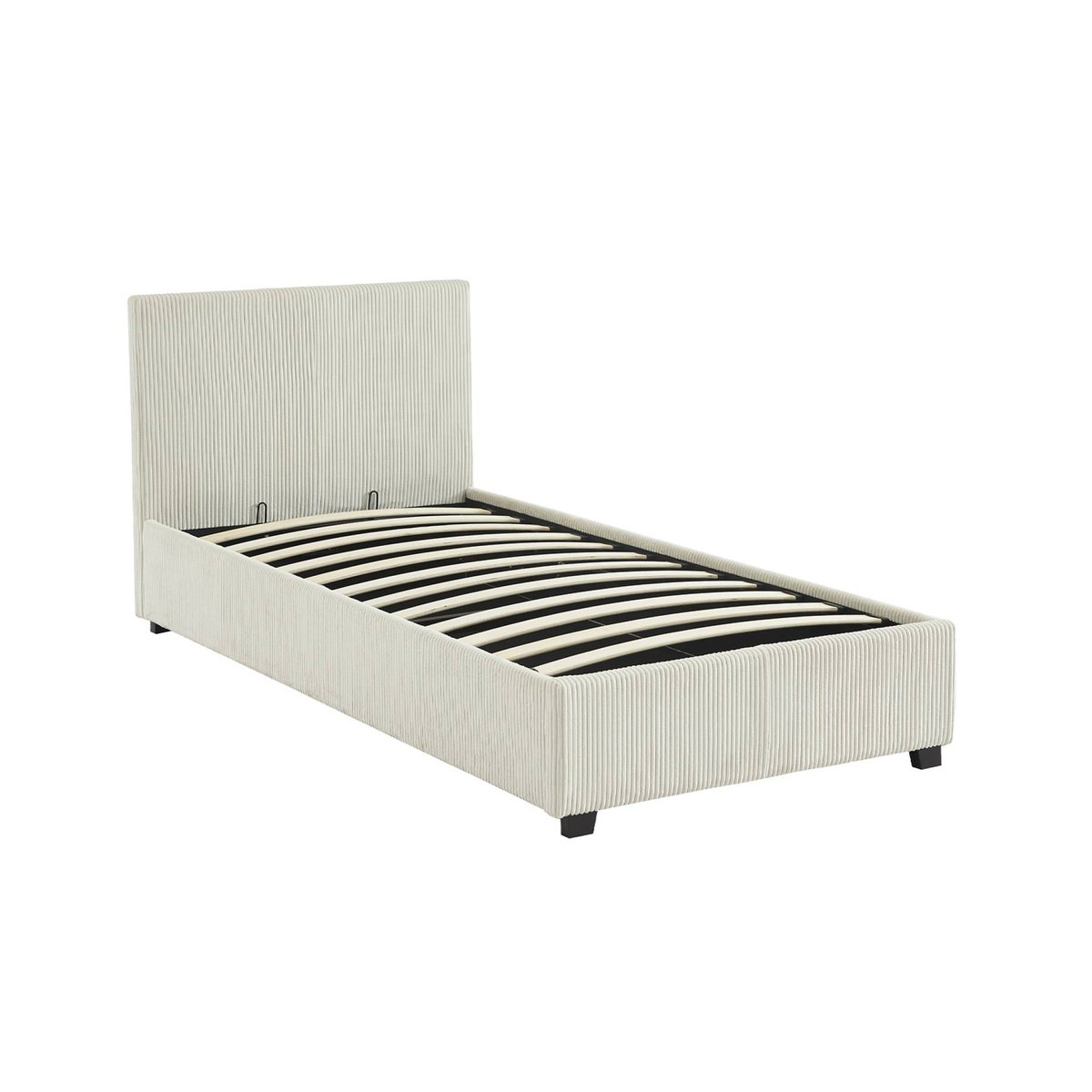 Lit coffre sommier à lattes et tête de lit 90 x 190cm velours côtelé (grosse côte) AVALON gris, SWEEEK
