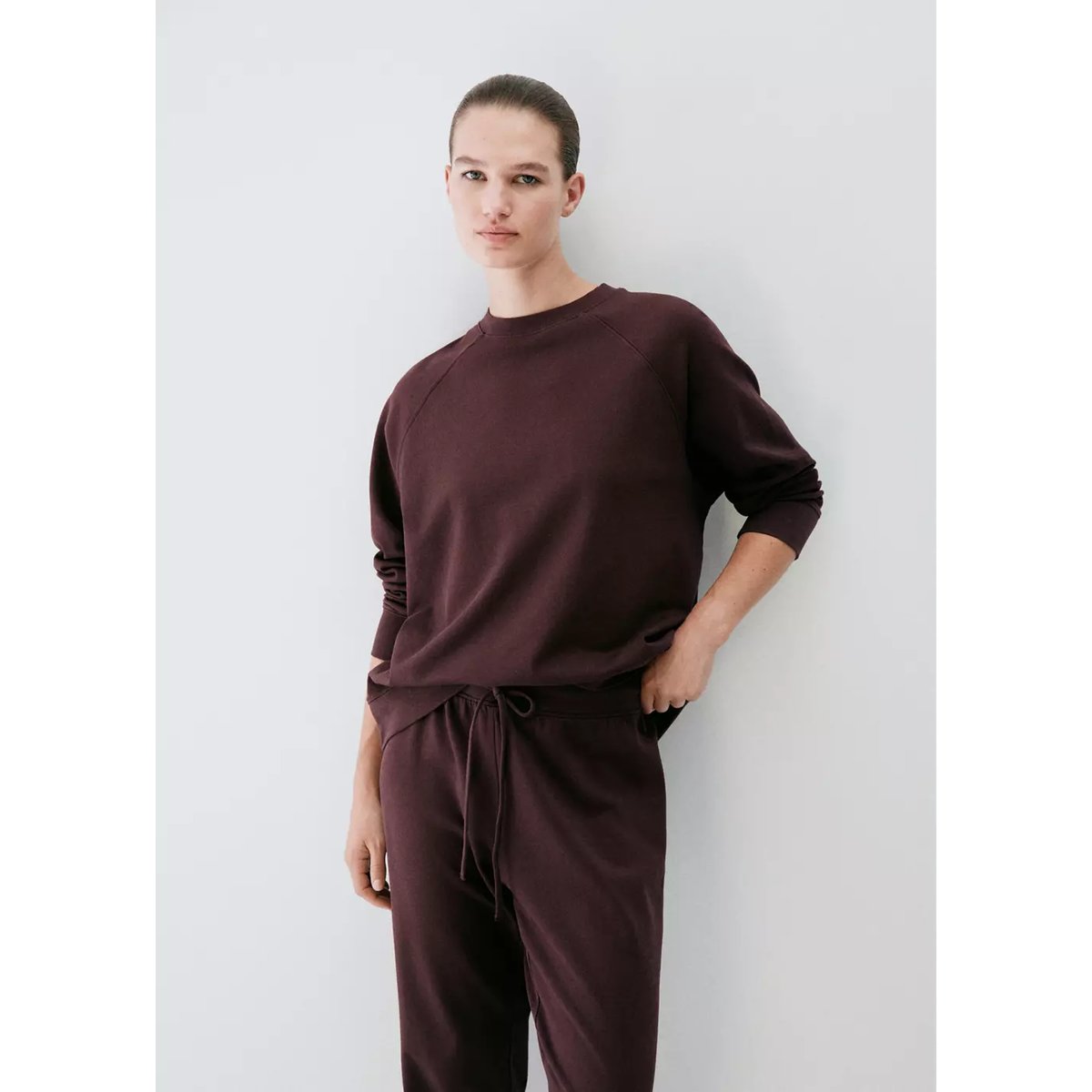 Pantalon de pyjama coton taille élastique bordeaux, MANGO