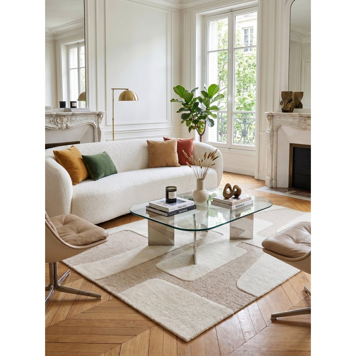 Tapis en laine à relief géométrique USONIA beige sable, AFK LIVING