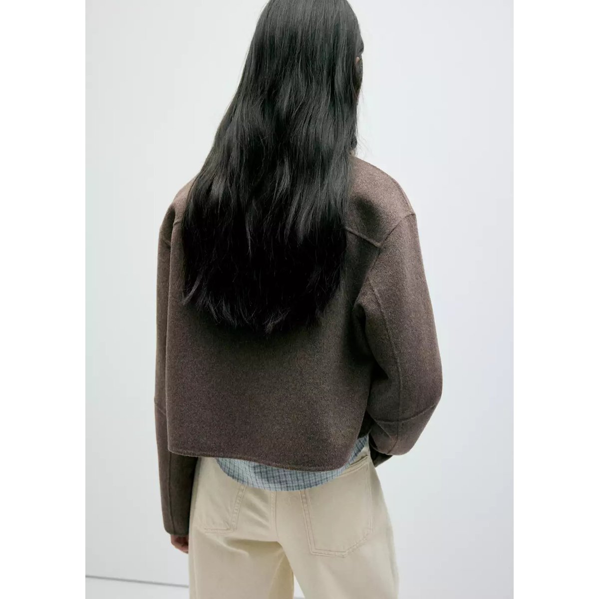 Veste laine revers marron moyen, MANGO