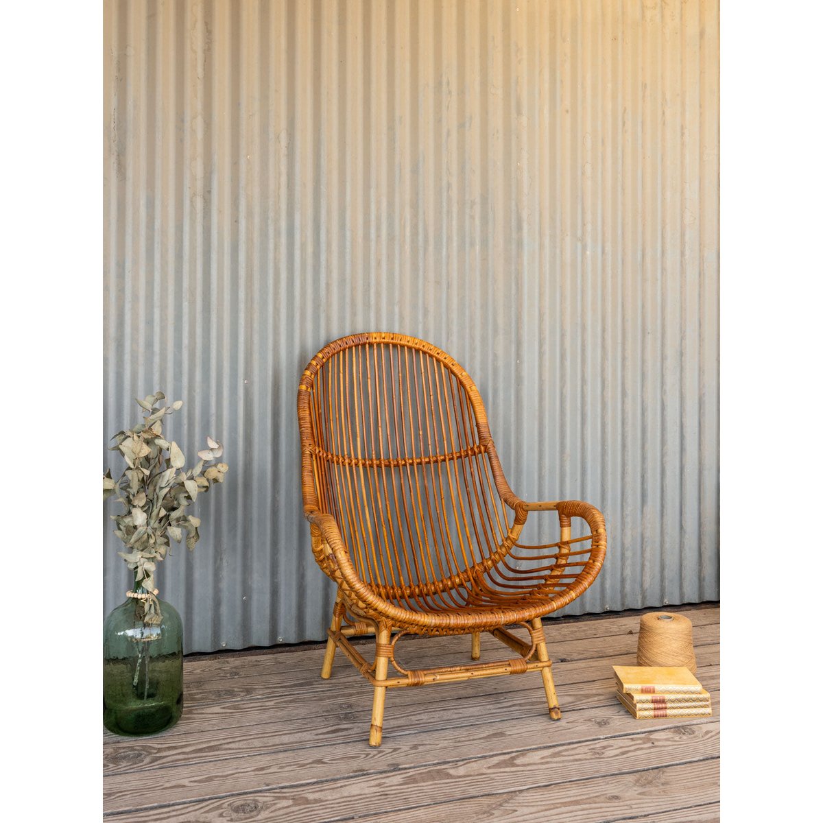 Fauteuil en rotin Ernest N°1093 - Bon état bois clair, DEBONGOUT