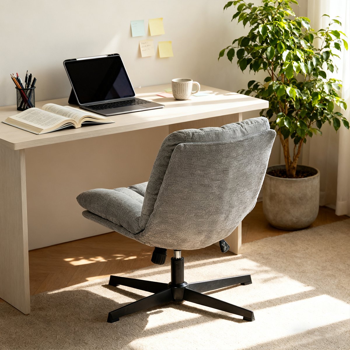 Chaise de bureau réglable et rotatif en chenille, CONFODO gris, MEUBLES COSY