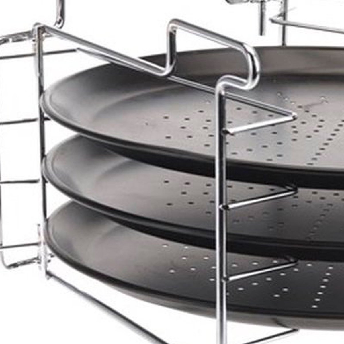 Set de 3 plats pour cuisson pizza simultanée 32x32x25cm chrome/inox, WADIGA