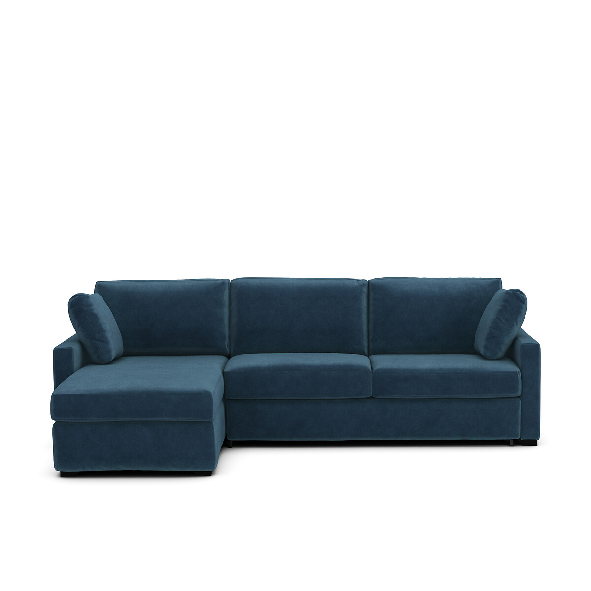 4-Sitzer-Ecksofa TIMOR mit Schlaffunktion, Velours, Schaumstoff porzelanblau, LA REDOUTE INTERIEURS