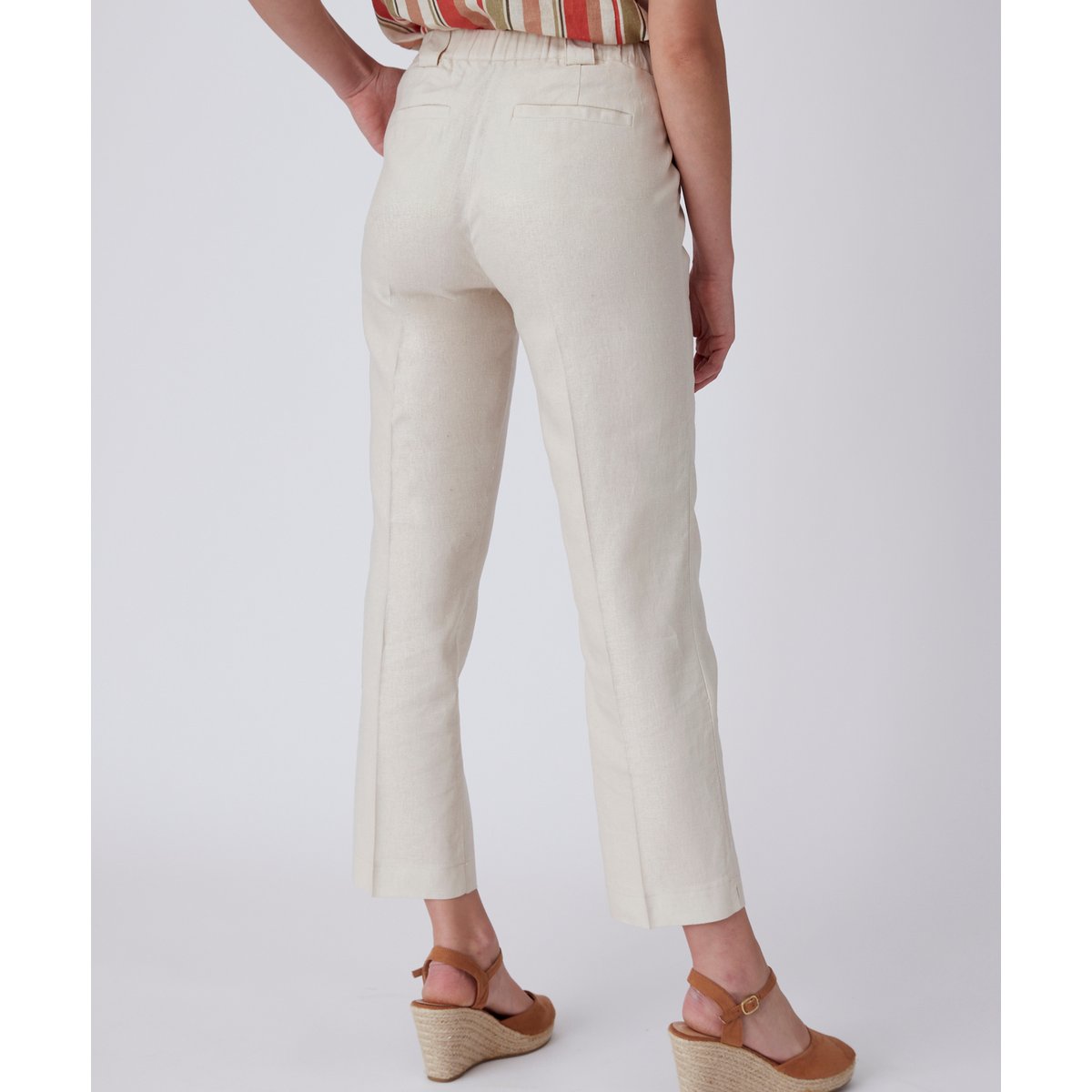 Pantalon 7/8ème mélange lin marron beige sable, DAMART