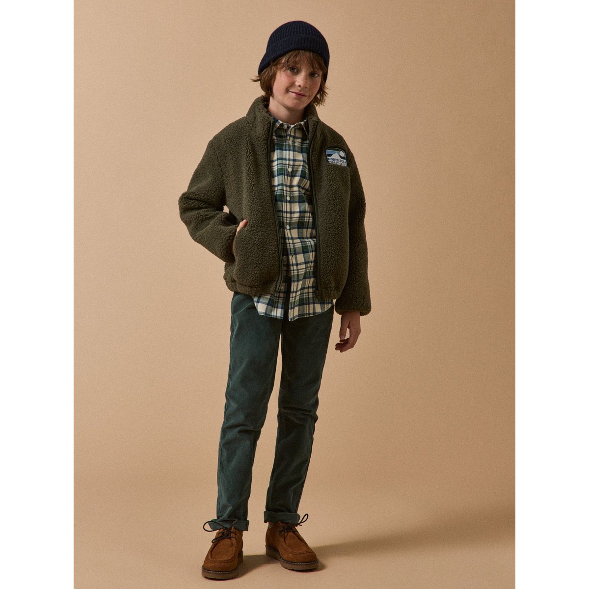 Cardigan zippé en sherpa kaki, CYRILLUS