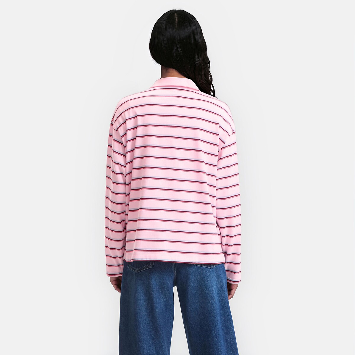 Striped Polo Shirt with Long Sleeves pink striped, LA REDOUTE COLLECTIONS