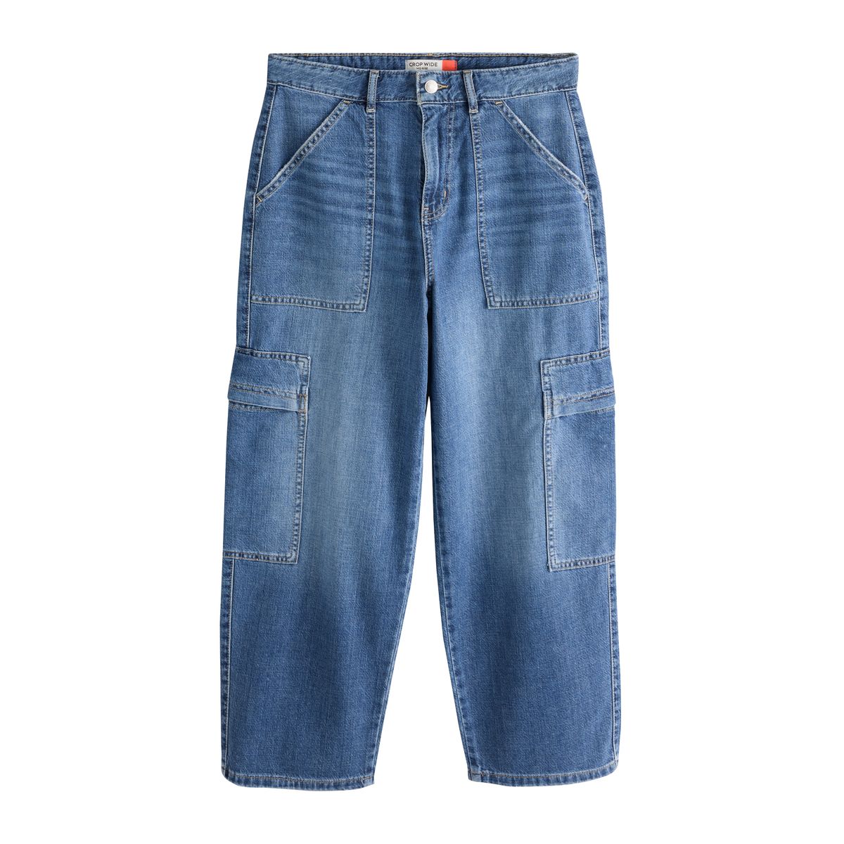 Jean court large style militaire bleu moyen, NEXT