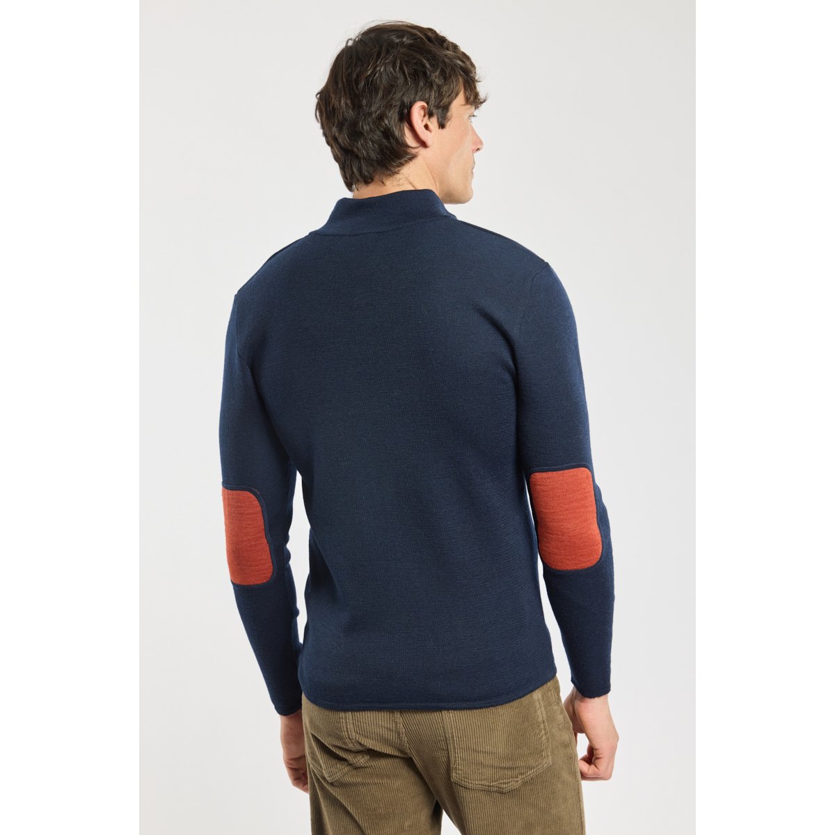 Pull col camionneur Deauville - laine marine deep/ketchup, ARMOR-LUX