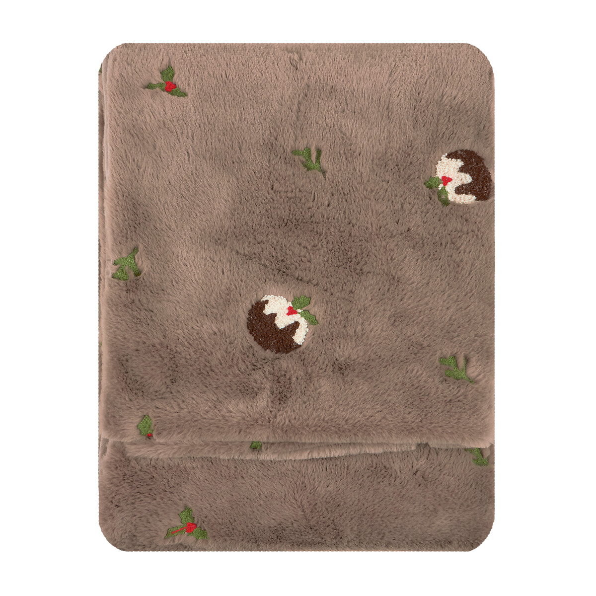 Festive Puddings Faux Fur Throw mocha, FURN.