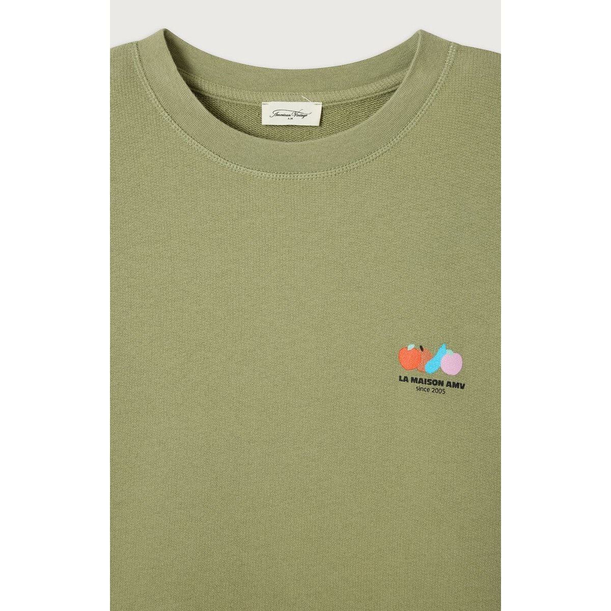 Sweat à manches longues col rond, ATUBAY kaki clair, AMERICAN VINTAGE