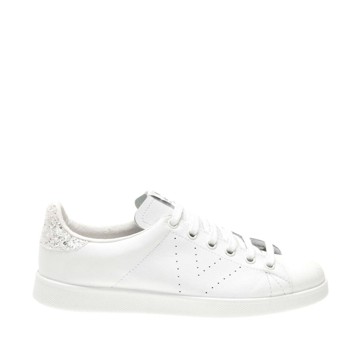 Baskets cuir et paillettes blanc, VICTORIA
