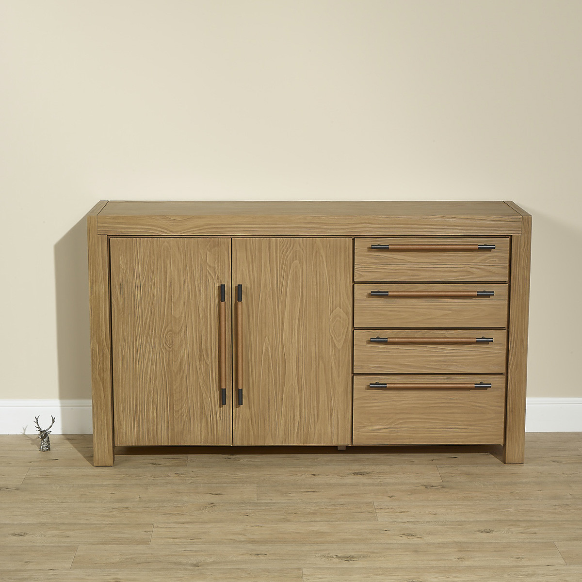Buffet salon moderne en bois massif, 4 tiroirs, 2 portes MEGÈVE marron, ROBIN DES BOIS