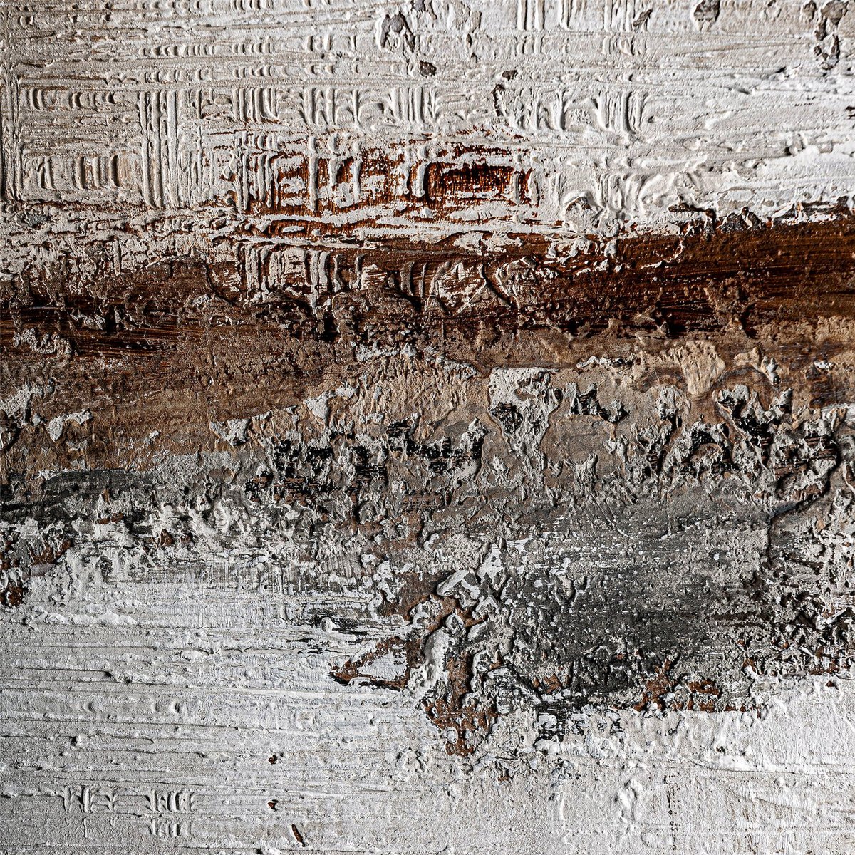 Tableau abstrait sur toile, Cadre bois de pin marron nuances beige clair, RECOLLECTION