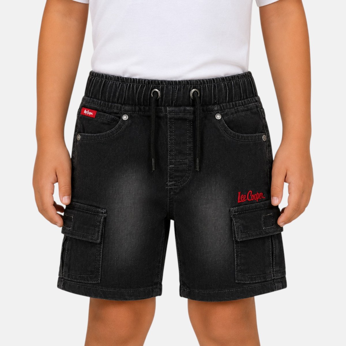 Bermuda cargo en jean taille élastique STRONG noir délavé, LEE COOPER