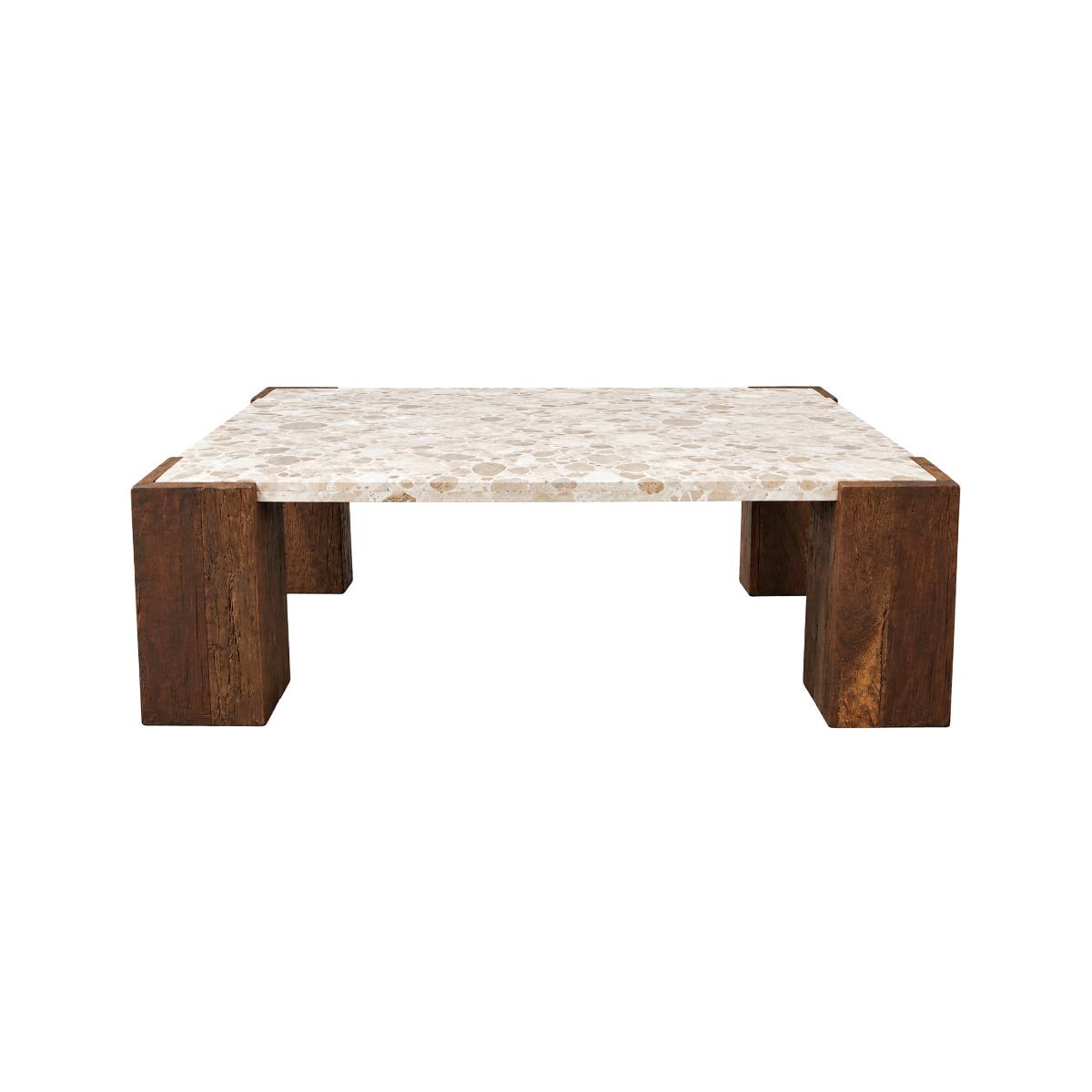 Table basse carrée en bois recyclé et marbre CAPUCINE bois foncé, MADE IN MEUBLES