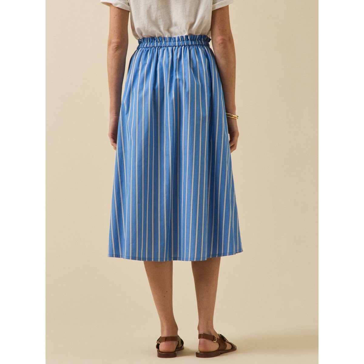 Jupe longue coton rayé rayure bleue, CYRILLUS