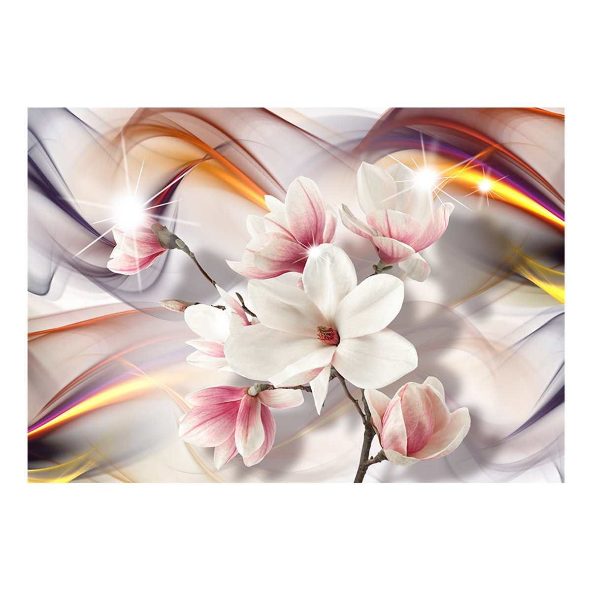 Papier peint intissé panoramique Fleurs Artistic Magnolias gris / argent, EDEN