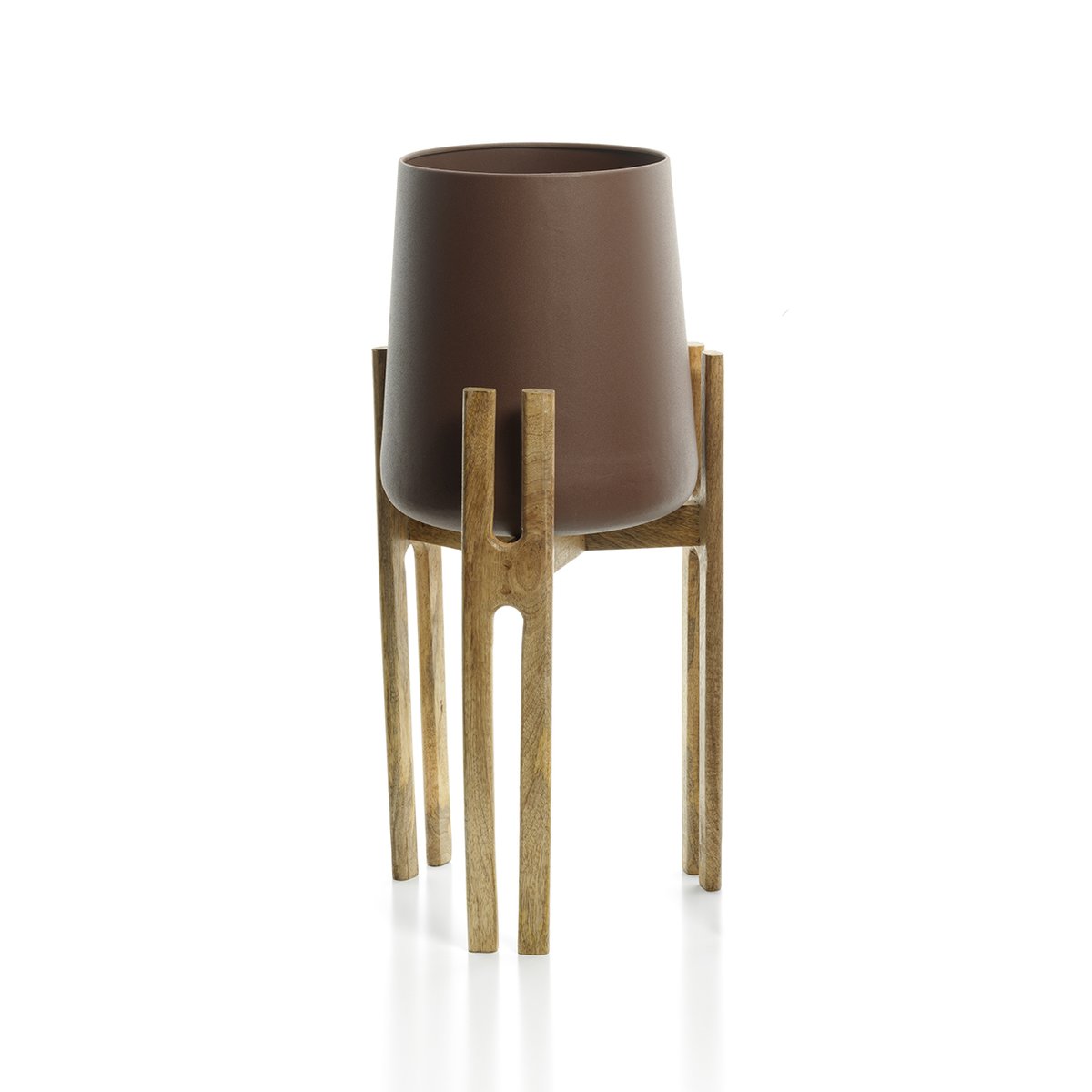 Cache-pot en laiton et bois FORKED brun naturel, BAZAR BIZAR