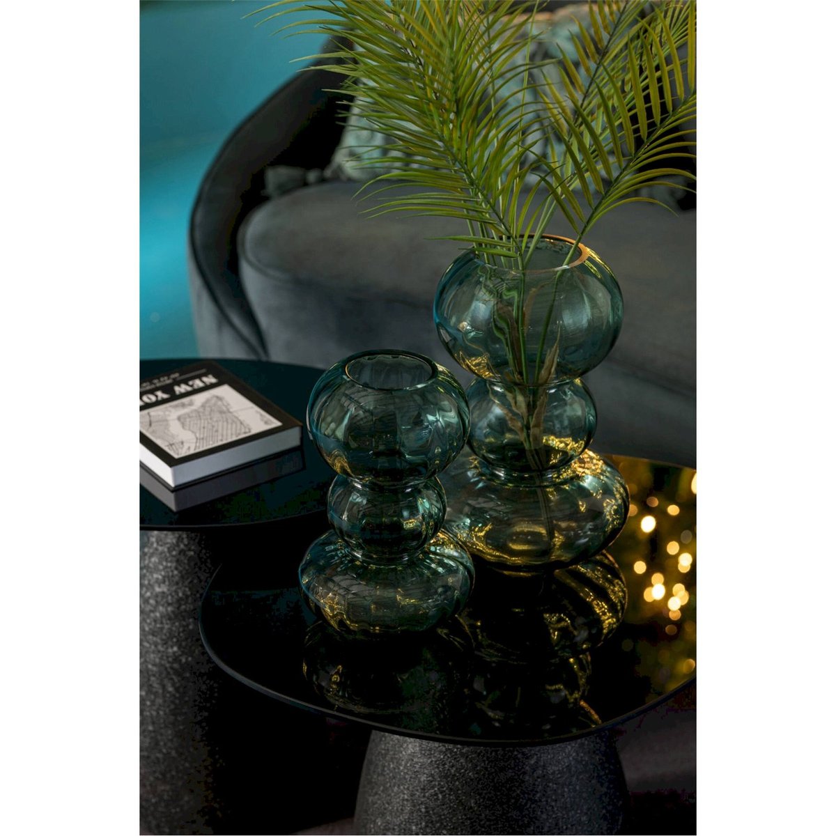 Vase bulle rond en verre bleu pétrole, RECOLLECTION